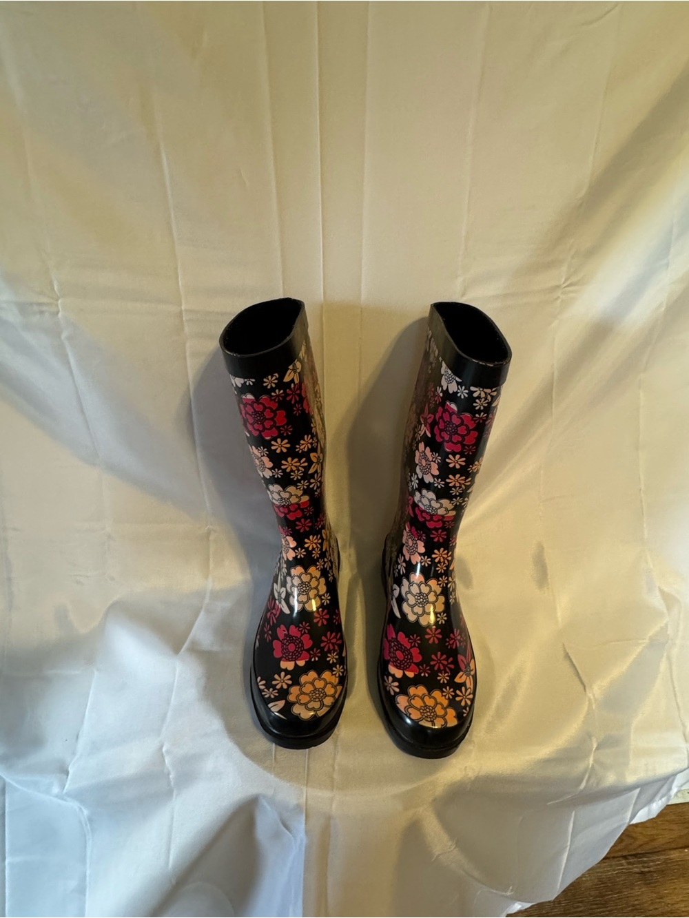 Sugar Women’s Black Floral Rain Boots - Pink & Yellow Flowers